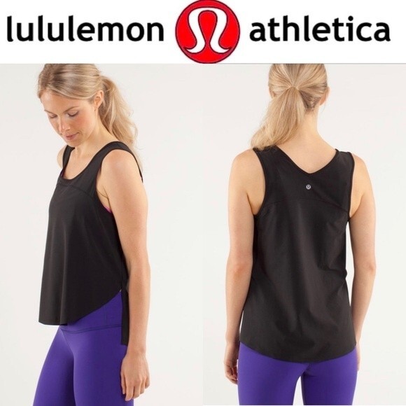 Lululemon Run: Split Singlet High Low Yoga Active Tank Top in Black 6 Yoga Gym - Picture 2 of 9